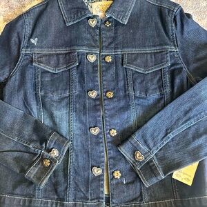 Brighton brand denim jean jacket Sz 8 NWT Follow your heart jewel button